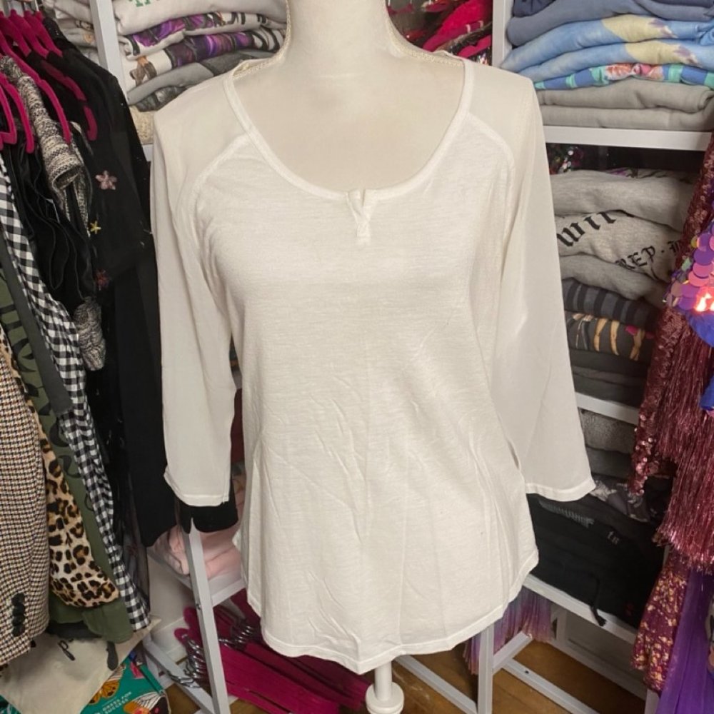 WHITE HENLEY WITH SHEER SLEEVES